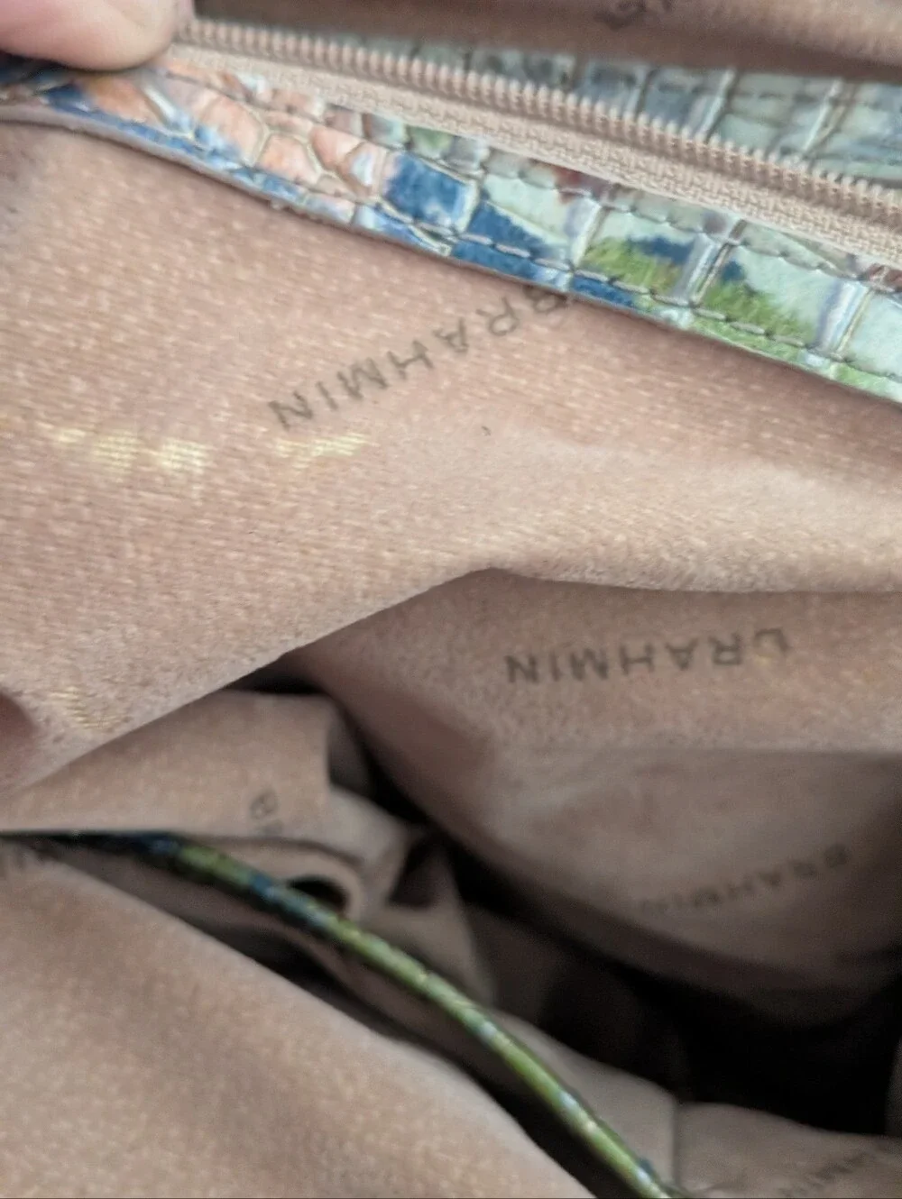 Brahmin Caroline Melbourne Water Lily Multi Color Croc-Embossed Leather Bag